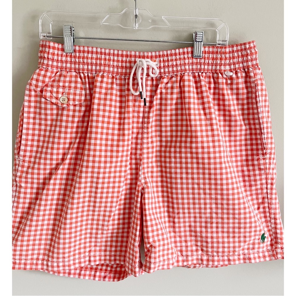 Polo RL orange gingham swim trunks sz XXL